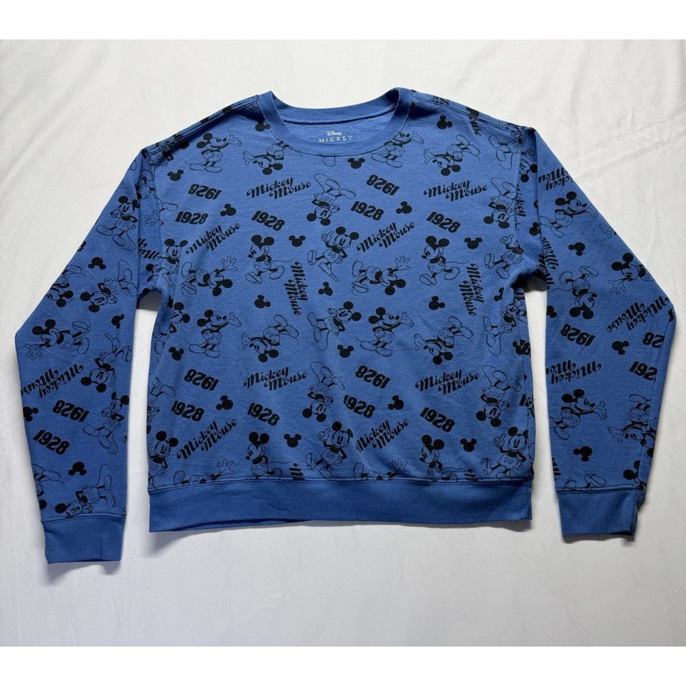 Vintage Disney‎ Mickey Mouse Blue Sweatshirt All Over Print Crewneck Size L 1928